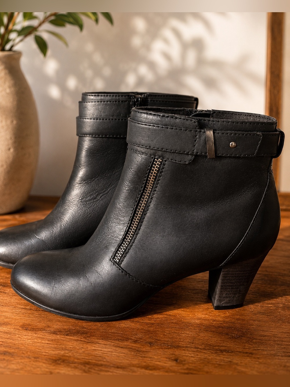 Clarks Black Leather Heeled Ankle Boots